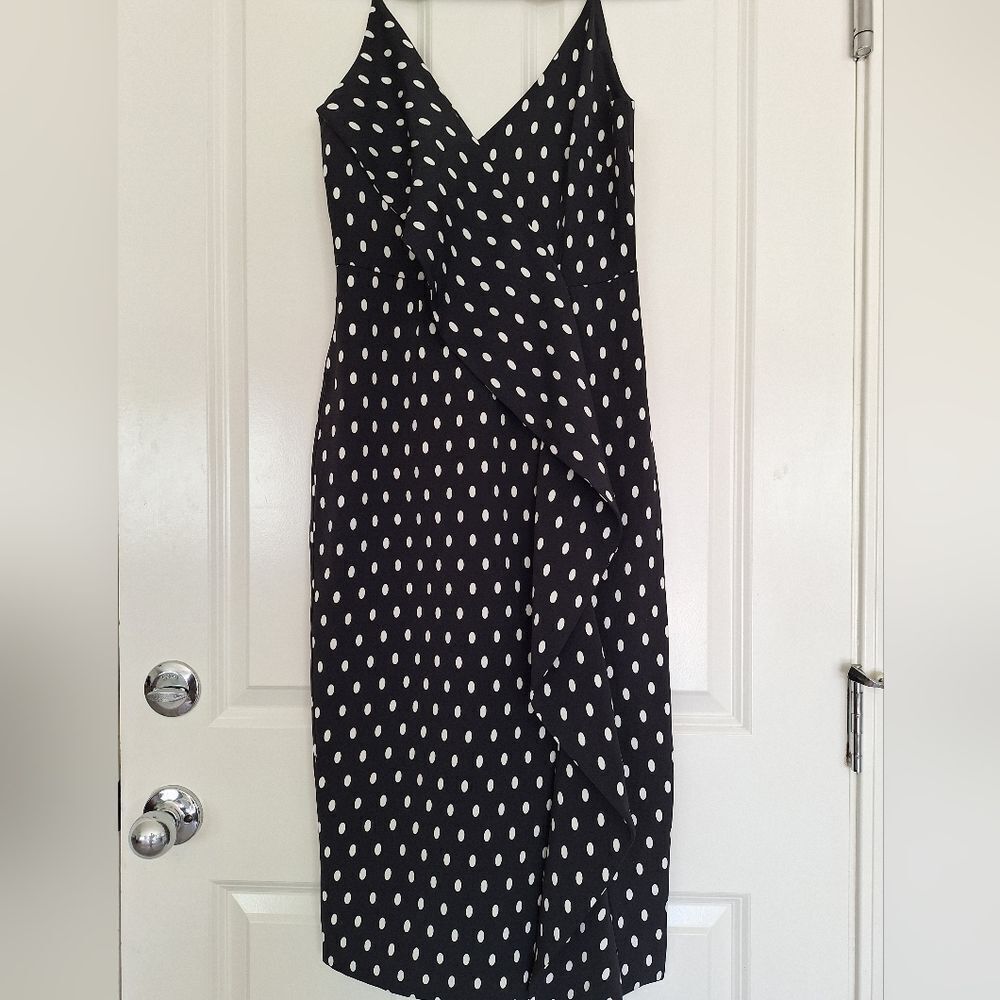 Keepsake‎ the Label Dress Large Black White Polka Dot Ruffle Pleated S